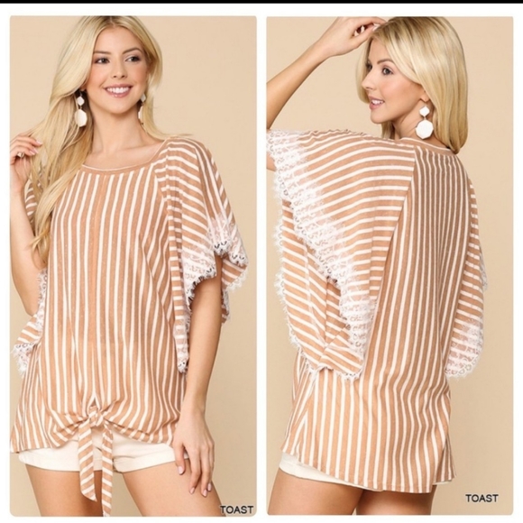 Tops - *STRIPED LACE ACCENT TOP